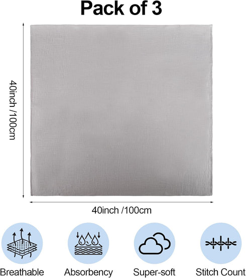 Arnzion 3 Pack (40x40in) Muslin Swaddle Blankets - Ultra Soft Breathable Wraps for Newborn Swaddling, Nursing
