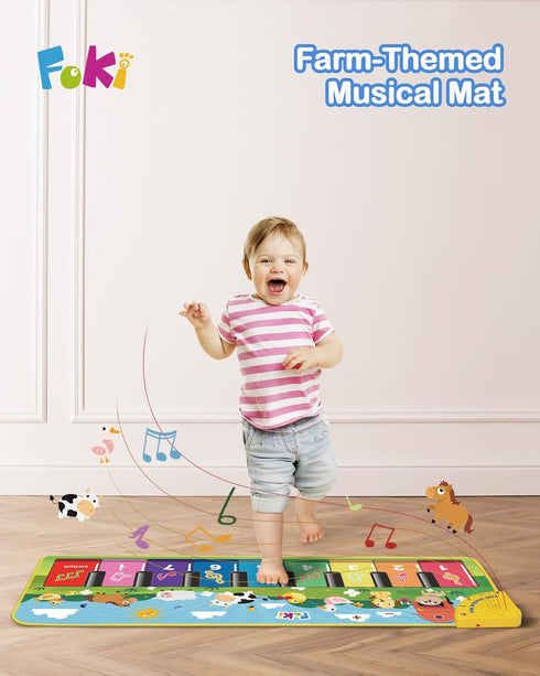 1 5 FOKI Floor Piano Mat for Toddlers, Sensory Educational Dancing Musical Keyboard Carpet Toy, Animal Sounds Touch