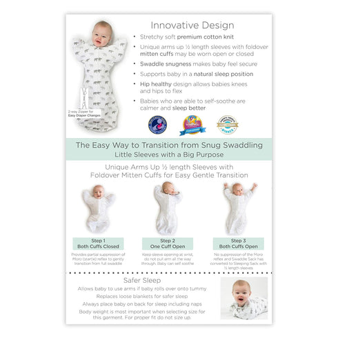 3-6 14-21 lb, Amazing Baby Transitional Swaddle Sack, Arms Up Half-Length Sleeves & Mitten Cuffs, Swaddle for Newborn