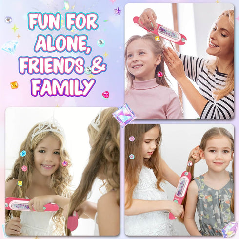 24 3 4 5 6 7 8 Aooess Hair Gem for Girls Styling Tool Kit: Hair Gem Stamper Reusable Rhinestones, Gems Stapler