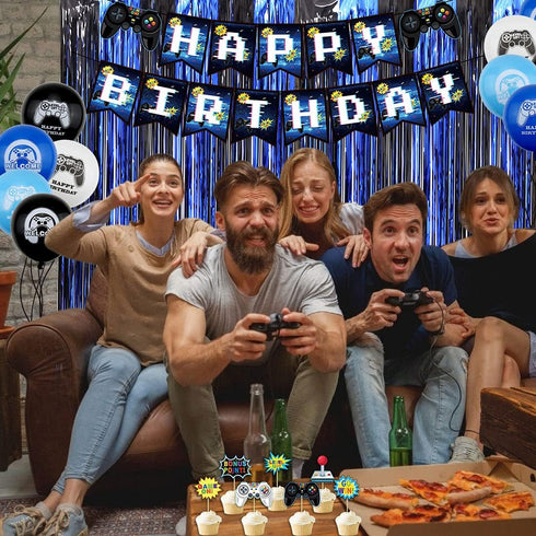 Video Game Party Supplies Set, Birthday Decoration for Boys, HAPPY BIRTHDAY Gamer Banner, Serves 20