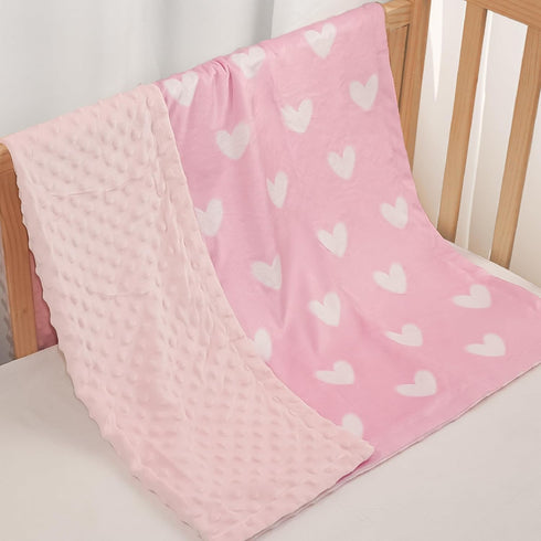 30 40 Inches Heart Minky Baby Blanket x for Girls, Soft Plush Receiving Blanket with Dotted Back, Gift for Toddler