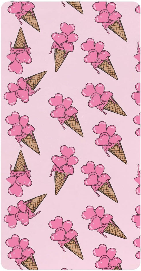 Jynexis Ice Cream Heart Pink Pattern Baby Crib Sheets, Cotton Fitted Crib Sheet,