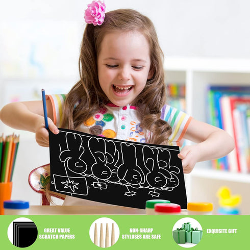 Gersoniel Scratch Paper Art Set, Kids Craft Kits with Scratch Off Paper and Wooden Stylus