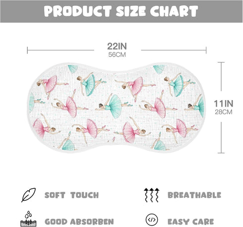 Qinllo 2 Pack 22"x11" Muslin Burp Cloths Ballerina Dot White Print Cotton Baby Burp Cloths Ultra Absorbent and Soft