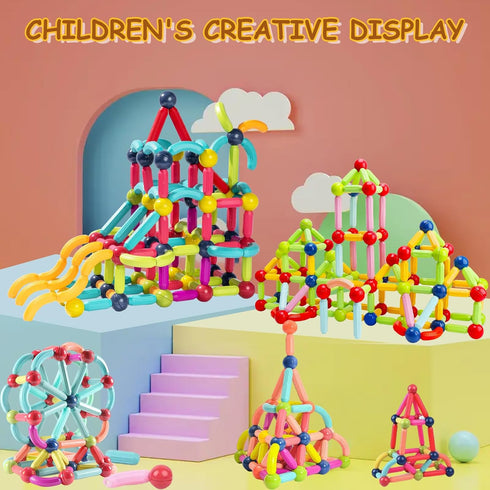 128Pcs 3-8 2 Magnetic Blocks Kids Toys, Large Magnetic Building Sticks STEM Educational Sensory Toy Preschool Learning