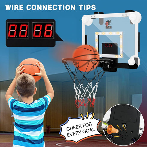 CYFIE Basketball Hoop Suction Cup - LED Light Basketball Hoop with Scoreboard & 3 Balls for Kids