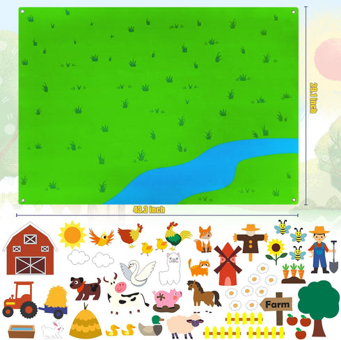 OKGIUGN 61 Pcs Farm Animals Story Felt Board, 3.6 Ft Farmhouse Themed Play Mat Wall Hanging Kit for Toddlers