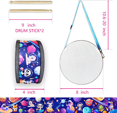 Set,8 Inch Strap,2 Kid Drum Wooden Drum Toys,Sensory Educational Musical Instrument Toy with Adjustable Drumsticks