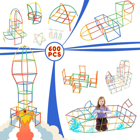 Straw Constructor Toys STEM Building Toys, 600Pcs Interlocking Plastic Engineering Toys for Kids Ages 3-8