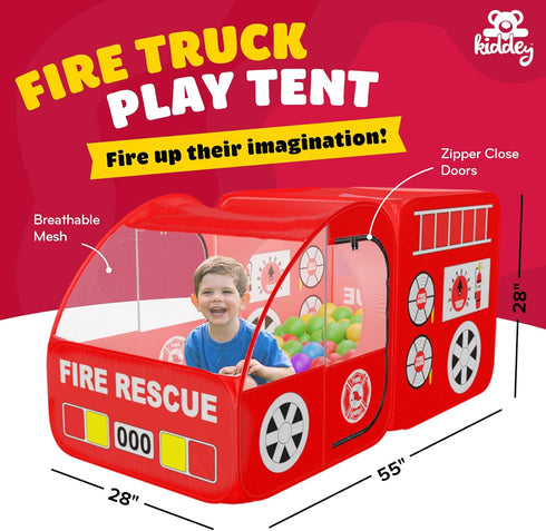 Kiddey Fire Truck Play Tent for Kids - Firetruck Tents with Sirens and Fireman Sound Button for Girls, Boys, & Toddlers