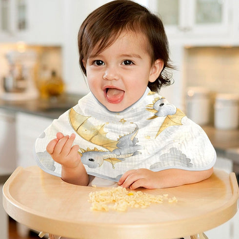 YETTASBIN Cute Cartoon Dragon Muslin Baby Burp Cloth, Super Soft Absorbent Cotton Burp Rag Baby Bibs Feeding Cloth