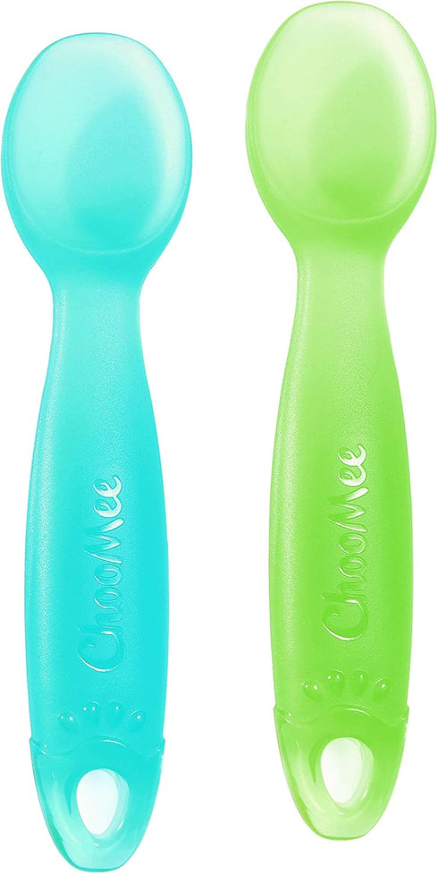 ChooMee Silicone Baby Spoons | 4 Months +, First Stage Baby Led Weaning Soft Spoon with Firm Handle | 2 CT