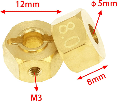 Brass 12mm Wheel Drive Hex Hub Adapter with Pins, Counterweight Compatible with Axial SCX10 90046, Tamiya CC01, D90,
