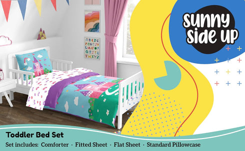 Set 4 Set Sunny Side Up Magic Castle Toddler Comforter - Piece Preschool Bedding Includes Comforter, Sheets & Pillow