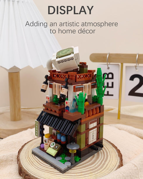 Japanese Street View Matcha Shop Building Blocks Set, Japanese Theme Store Simulation Model