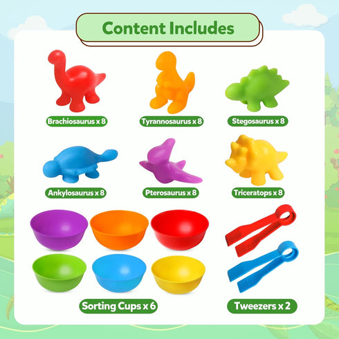 Counting Dinosaurs Toys Matching Games, Sorting Bowls for Kids Toddler Learning Activities, Montessori Fine Motor Skills