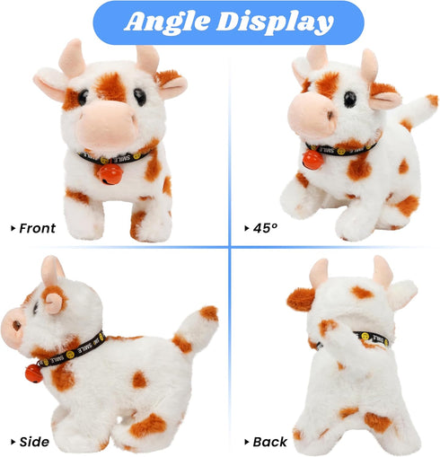 Hopearl Walking Cow Interactive Electronic Pet Plush Toy with Sounds and Movements, MOO Nodding Head Wag Tail Gifts for