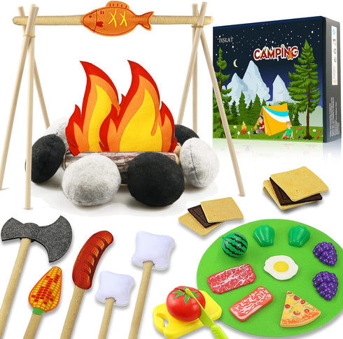 Inslat 45 PCS Pretend Play Campfire Toy for Kids, Toddler Camping Toys Play
