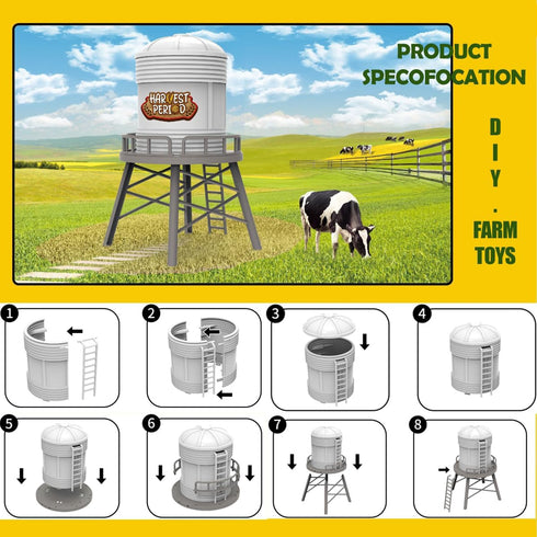Farm Animals Toys Set - Barn Toy Combine Harvester Tractor with Trailer and Figures Playset for Kids 3-7 Years Old