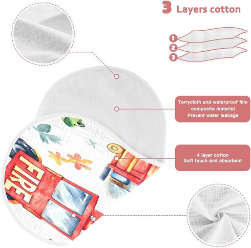 YETTASBIN Watercolor Fire Truck Muslin Baby Burp Cloth, Super Soft Absorbent Cotton Burp Rag Baby Bibs Feeding Cloth