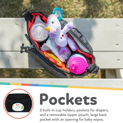 Nuby Eco Baby Stroller Organizer - Includes Carabiner - Stroller Accessories for Babies and Toddlers - Black