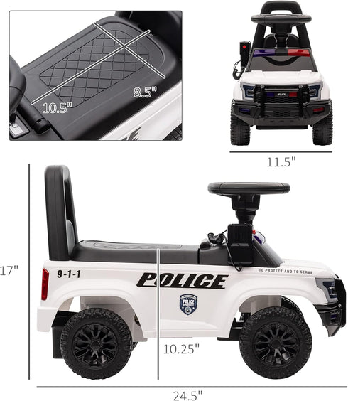 Aosom Kids Push Ride On Car with Working PA System, Police Truck Style Foot-to-Floor Sliding Car