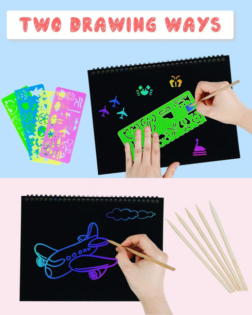 OSLINE Arts and Crafts for Kids 3-10, Rainbow Scratch Paper Art Notebooks, Art Supplies Kit for Gifts