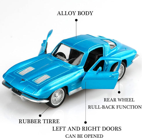 1/36 Scale Diecast Model Cars, 1963 Chevy Corvette Pull Back Vehicles Toy Cars for Boys and Girls