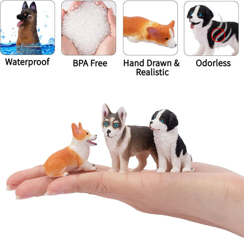 12PCS Dog Figurines Playset, Realistic Detailed Plastic Puppy Figures, Hand Painted Mini Dog Figures Toy Set