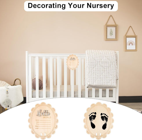 Josojoou 5.7in 3D Baby Name Announcement Sign, Wooden Newborn Birth Announcement Sign, Double-sided Hello World Newborn