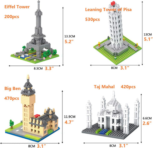 10 in 1 Mini City Architecture Building Blocks Set, 4500pcs World Famous Models DIY Gift
