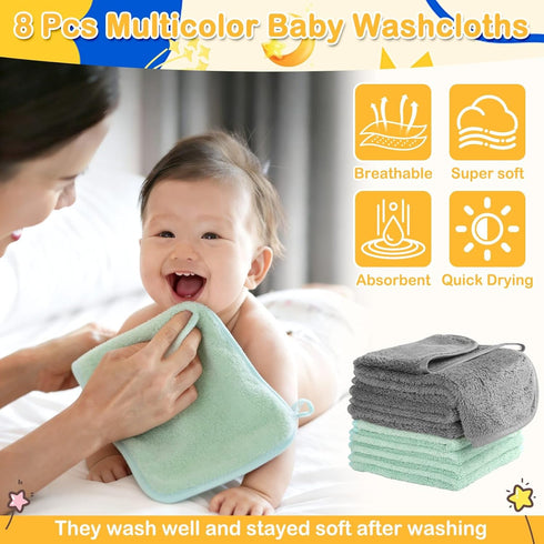 12 Set, Set, 2 2 8 Flasoo Pcs Baby Towel Soft Baby Bath Towels and Washcloths Pcs Hooded Baby Towel, Pcs Baby Burp