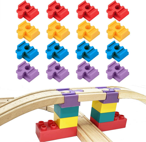 Wooden Train Track Accessories, 16 pcs Track Connector, Compatible with Major Brands, Christmas Gift for Kids