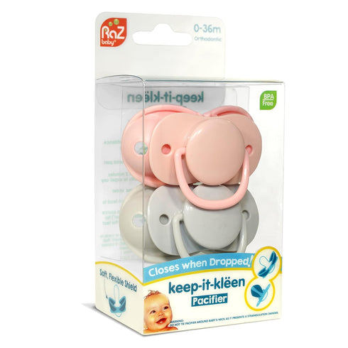 2-Pack 0-36 RaZbaby Keep-It-Kleen Baby Pacifier Closes When Dropped - BPA-Free Silicone Orthodontic Nipple, Ideal