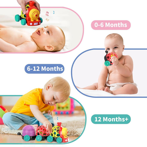 MOONTOY Baby Cars Toys for Babies 6-12 Months - Infant Toys Train, Soft Cars Ball Rattle, Musical Toddler Push Truck