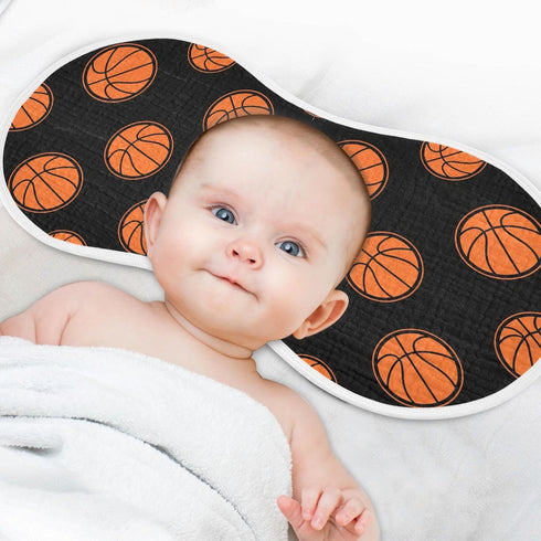 Qinllo 2 Pack 22"x11" Muslin Burp Cloths Basketball Black Print Cotton Baby Burp Cloths Ultra Absorbent Soft Thick