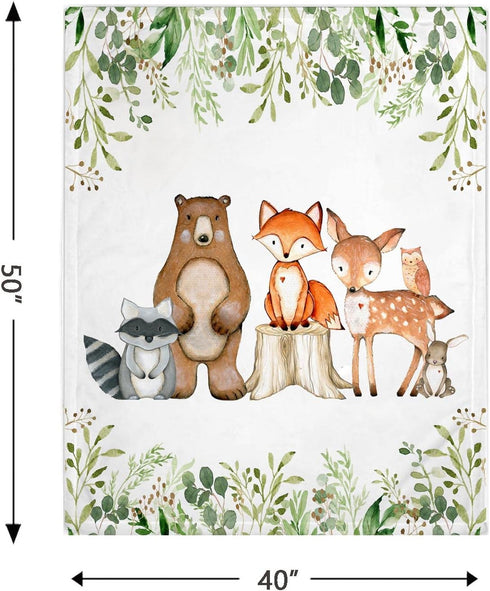Popfavors Woodland Baby Blanket, Greenery Forest Crib Bedding, Newborn Swaddle, Monthly Milestone for Boy Girl,