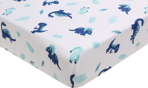 CribMATE 3 Set Set PCs Blue Dinosaur Nursery Crib Bedding Quilt + Fitted Sheet + Skirt Baby Boy Dino Themed Cot Bedding