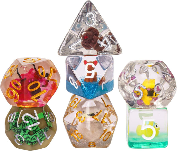 Cusdie 7-Die DND Dice | Polyhedral Dice Set Filled with Animal for Dungeons and Dragons