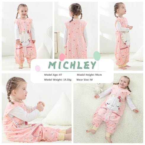 MICHLEY Unisex Baby Wearable Blanket, Toddler Sleeveless Sleeping Bag with Feet, Cat, 1-3T, Autumn Winter
