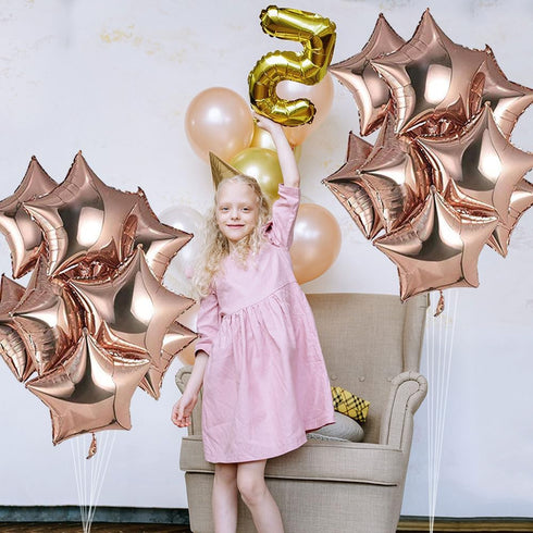 20pcs 18in Rose Gold Star Foil Balloons, Pink Star Shaped Helium Balloons for Birthday, Wedding, Party