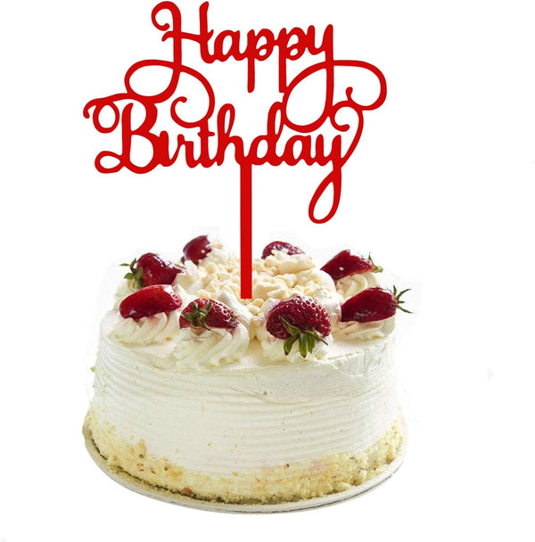 Red Happy Birthday Cake Topper - Birthday Party Decorations Supplies