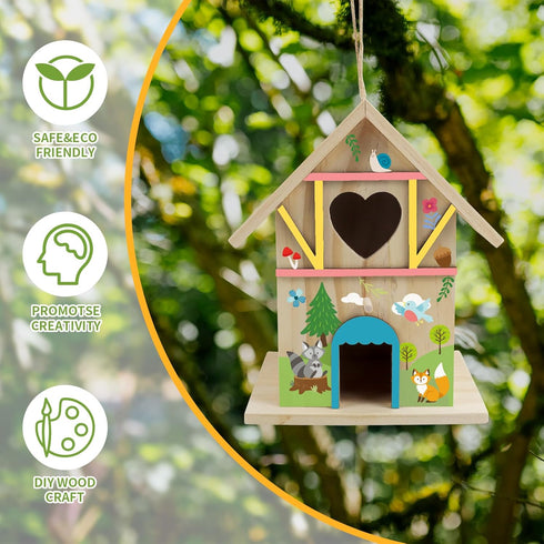 DIY Wooden Birdhouse Painting Kit for Kids - Build Your Own Bird Houses Set with Paints & Brushes