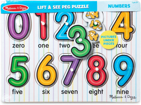 Melissa & Doug Wooden Peg Puzzle - Lift & See Numbers, 10 Pieces, FSC Certified
