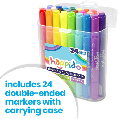 International Arrivals Happido Set of 24 Double Sided Markers, Non Toxic Markers for Kids Ages 4-8, Water Based Vibrant Coloring Kids Markers with CaseGreat School Supplies by International Arrivals