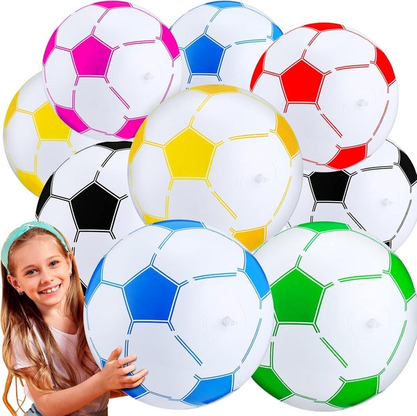 Inflatable Soccer Ball, Large Multicolored Beach Ball, 16 Inch for Pool Sports and Party Favors