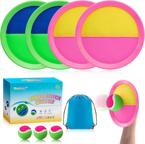 Kids Toys - Outdoor Games, Toss and Catch Ball Set with 6 Paddles and 3 Balls for 3-8 Year Old Boys and Girls