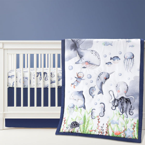 Hahafelt 3 Pcs Baby Crib Bedding Set Under The Sea Ocean Nursery Nautical