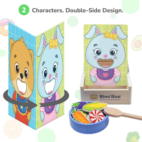 Set 1-4+ (27 Bimi Boo Wooden Feeding Toy - Montessori Pretend Play Food for Toddlers - Fine Motor Skills Scooping Toy